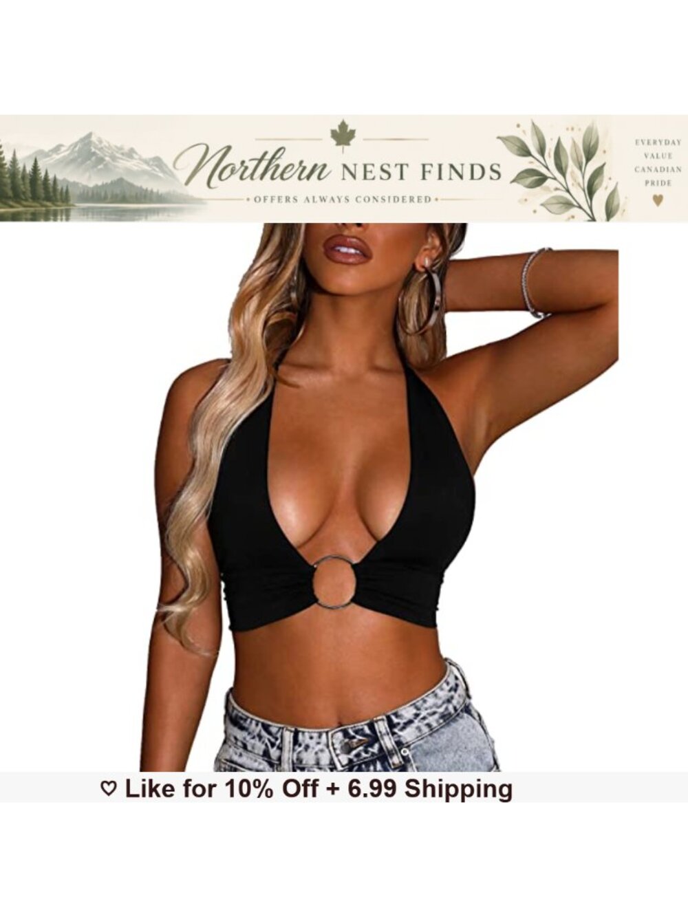 Sexy Plunging V Neck Crop Top Sleeveless Ring Detail Y2K Party Top